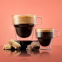 Tasses à café en verre à double paroi empilables de 150 ml et 280 ml, sans BPA, avec poignée, compatibles lave-vaisselle et micro-ondes, design moderne pour boissons chaudes et froides