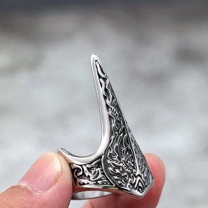 Anillo de hombre de acero inoxidable estilo retro europeo americano, diseño de espiga vikinga con cuervo, estilo hip hop, regalo de joyería. - Product Image 4