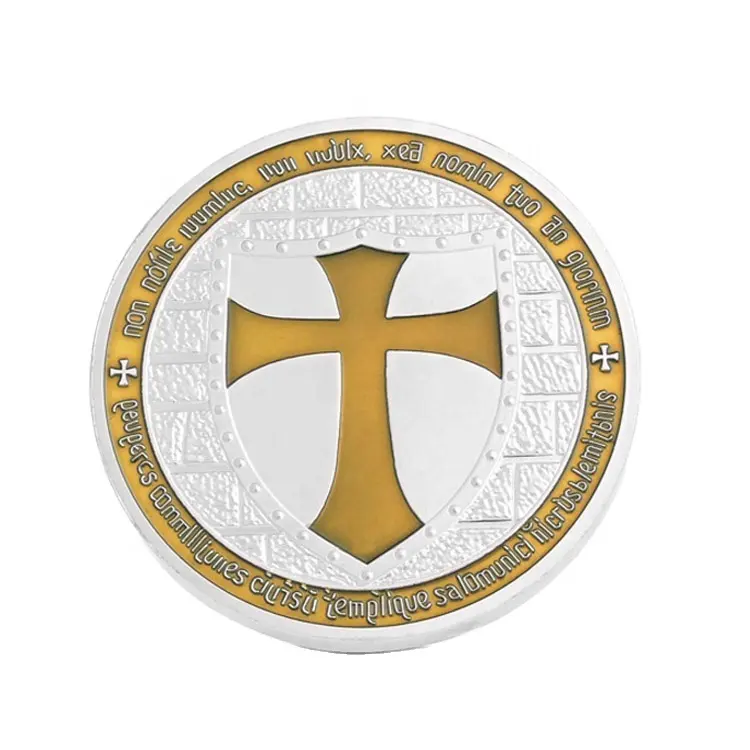 Best selling products custom yellow white cross silver fabricant faire knight templar army challenge coins germany