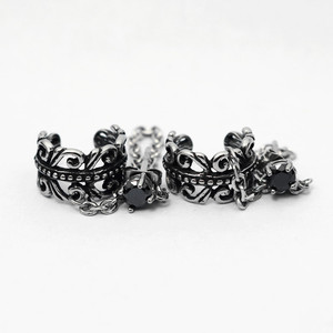 yunnique Clip-on <b>Earrings</b> Titanium Steel <b>Black</b> White Zircon <b>Studs</b> Geometric Design Fashion Ear Clips For Women - Product Image 5