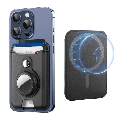 Luxury Synthetic Leather MagSafe Card Holder for iPhone 16 15 14 Series Integrated AirTag Slot Powerful Magnetic Grip Daily Case