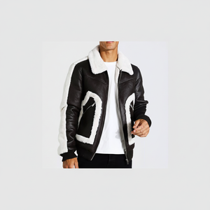 Chaqueta de piel sintética de piel de oveja con diseño adecuado de fábrica, chaqueta Bomber de cuero de motorista para hombre a la moda - Product Image 1
