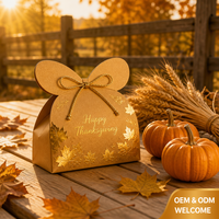 Boîtes personnalisées pour la récolte d'automne avec feuille d'or cuivré, boîtes à friandises carrées en kraft avec nœud, vente en gros en vrac directe usine OEM