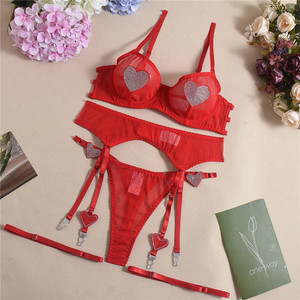 Lencería Atrevida y Elegante para Mujer, Conjunto de 3 Piezas de Malla con Pedrería en Forma de Corazón, Ropa Interior Femenina Sexy y Erótica para Jóvenes - Product Image 5