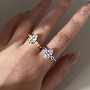 Bague de fiançailles en laiton avec zircon taille marquise, plaqué or 18 carats, pour femme - Product Image 6