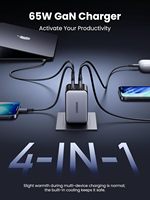 Pengisi Daya Cepat Lipat 4-in-1 65W GaN USB-C PD 3.0 dengan 3 Port Tipe-C/1 Port USB untuk Laptop, Ponsel, Earphone-MacBook Pro/Air