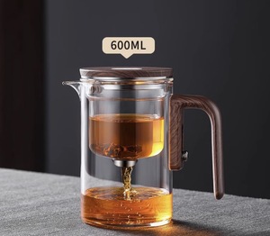 Théière magnétique en verre borosilicate écologique moderne de <span class=keywords><strong>600</strong></span>/800 ml avec infuseur, gobelet à thé en verre avec poignée en bois - Product Image 1