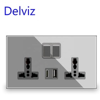 Prise murale USB avec interrupteur Delviz, ports USB 5V, verre cristal, prise double universelle, charge rapide 18W 3A, type C