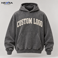 Hoodie surdimensionné gris délavé vintage personnalisé avec lettres appliquées, en coton épais, style streetwear, vente en gros, fabricant