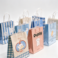Sac en papier écologique 157 g/m² avec imprimé chien de dessin animé, imperméable, avec poignée, pour boulangerie, café, emballage à emporter, sac fourre-tout, vente en gros