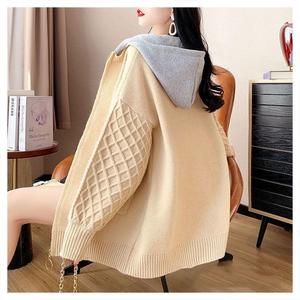 2023 Outono Venda Quente Mais Barato Mulheres Manga Longa Cores Contrastantes Sólidas Com Capuz Mulheres <span class=keywords><strong>Cardigan</strong></span> - Product Image 6