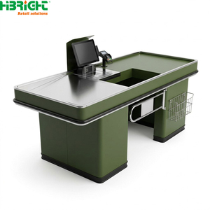 Olive Green Supermarket <b>Checkout</b> <b>Counter</b> Retail Cashier Desk POS Table with Swing Gate for Grocery Store - Product Image 1