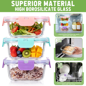 Square Snap-Lock Glass Food <b>Storage</b> Container School <b>Kitchen</b> Camping Picnic Glass Lunch <b>Box</b> - Product Image 5