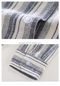 Chemise en lin rayée décontractée haut de gamme pour homme, respirante en coton avec manches longues brodées, idéale pour le printemps - Product Image 3