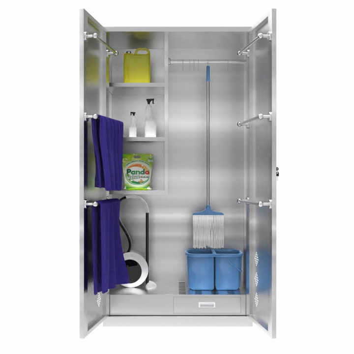 Modern Cleaning Rack Stainless Steel Cleaning Cabinet - Organize Tools Efficiently