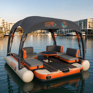 Lounge Galleggiante Gonfiabile Compatto con Tettuccio, Sedute e <span class=keywords><strong>Tavolo</strong></span> per Coppie e Famiglie, Ideale per <span class=keywords><strong>Lago</strong></span>, Piscina e Momenti di Relax - Product Image 3