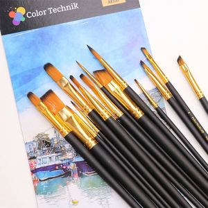 2025 Low MOQ Cheap Professional 15-Piece Watercolor Paint Brush Set Round and Flat Nylon Hair Different Tip Sizes for Artists - Product Image 4