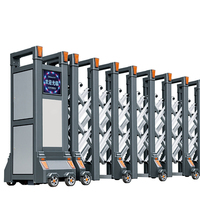 Portail électrique de sécurité automatique portable en acier inoxydable à double glissière, portail pliant sans rail en aluminium pour extérieur et hôtel