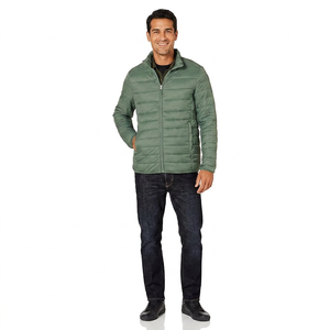 Blouson d'hiver orange à bulles pour homme FINER THREADS OEM, coupe oversize, en toile, col montant, logo frontal, respirant - Product Image 1