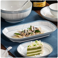 Ensemble de bols et d'assiettes en céramique blanche avec bordure noire, pour hôtel, restaurant, salle à manger, soupière, vaisselle, service de table