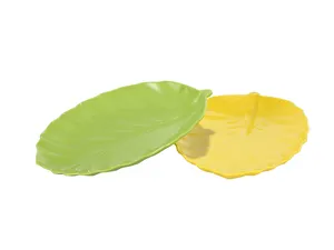 Hot Selling Unbreakable Melamine Dinnerware Plate Customized Green Leaf Shape Fruits Plates