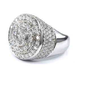 Solid 18k White Gold Heavy Chunky Round Top Full Pave Natural Diamond <b>Mens</b> <b>Ring</b> Custom Bespoke Jewelry Boss Statement Piece - Product Image 1