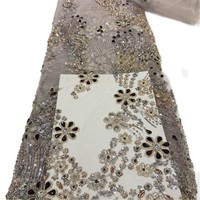 Nouveau Tissu Européen et Américain de Luxe, Floral, Robuste, Broderie de Perles et de Paillettes, Haute Couture, Résistant à l'Abrasion, 100% Tissu