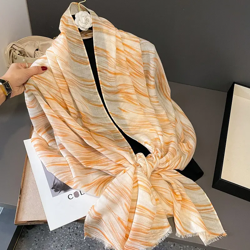 Spring Summer Bright Colors Soft Viscose Printed Shawls 180*90CM Muslim Women Vertical Striped Scarf Hijab Fashion Arabic Scarfs