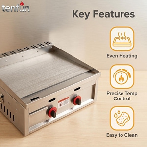 Plaque de cuisson à gaz commerciale TenFun pour restaurants, stands de restauration rapide, idéale pour les steaks, hamburgers et Teppanyaki, à chauffage rapide, pour comptoir. - Product Image 3