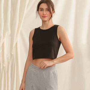 Débardeurs sans manches pour femmes, printemps-été, col rond <span class=keywords><strong>court</strong></span>, couleur unie, coupe ajustée taille haute, extensibles - Product Image 2
