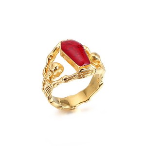 Bague Crâne <span class=keywords><strong>de</strong></span> Chauve-Souris Vampire Vintage Très Vendue en Zircon Rouge Style Gothique Bague <span class=keywords><strong>Homme</strong></span> Punk Hip Hop Cadeaux Halloween - Product Image 5