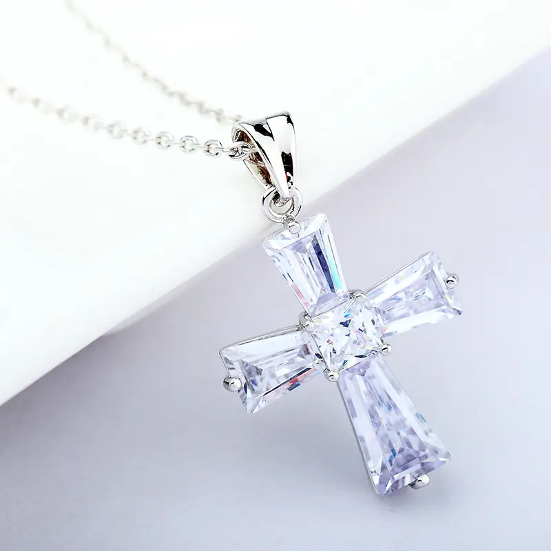 High Quality Wholesale Cheap Zircon Cross Copper Set Crystal Pendant Fashion Jewelry Necklace