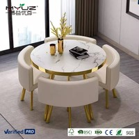 Ensemble de table à manger ronde moderne en marbre, 4 places, cadre doré, pour la maison, la cuisine, le salon, 1 table, 4 chaises