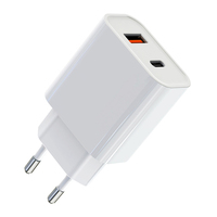 Cargador USB C+A de 20W con Doble Puerto PD QC3.0, Cargador Rápido con Enchufe Europeo, Adaptador de Corriente para Teléfono Inteligente, Tableta y Auriculares