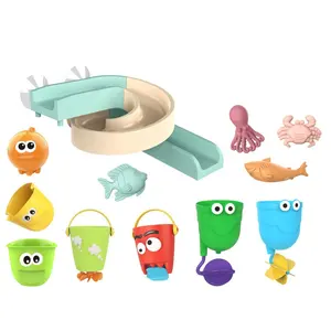 신상품 아기 워터 슬라이드 목욕 장난감 11pcs 플라스틱 벽 트랙 건물 욕조 장난감 용 흡입 컵 포함 유아 샤워 장난감 세트