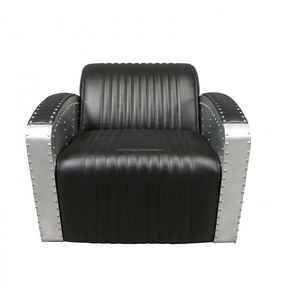 Sofá aviador de cuero auténtico negro Vintage de diseño de fábrica, sofá de Loft Industrial de 3 plazas, muebles hechos a mano, producto a granel - Product Image 3