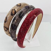 Nouveau à la mode couleur unie imprimé léopard brillant plein strass éponge bandeau femmes bijoux de luxe chapeaux accessoires