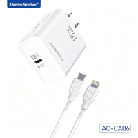Chargeur rapide PD 18W Type-C Prise EU/US Entrée AC 100-240V Câble de 1 mètre pour téléphone portable Montre connectée Ordinateur portable & Appareil photo 5V/3A
