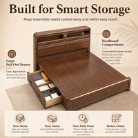 Cadre de lit plateforme moderne en bois massif avec rangement à ouverture latérale pour mobilier de chambre King Queen
