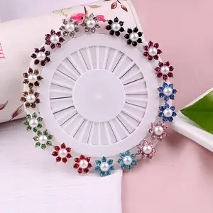 6pcs/lot Hijab Pins Muslim Broches Wheel Crystal Hijab Brooches for Women  Safety Head Round Crystal Ball Scarf Pin