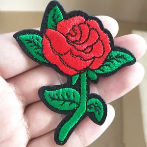 Custom Embroidery Rose Plant Flowers Fruits Hot Patch Clothes Stick Fashion Diy Decoration Accessories Back Glue Trumpet