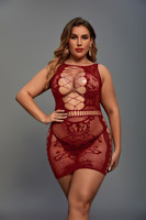 Combinaison en résille grande taille avec broderie décorative, rouge, transparente, body en résille, lingerie sexy pour femmes