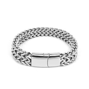 Unisex alla moda Anti-allergia bracciale in acciaio inox <span class=keywords><strong>con</strong></span> fibbia a <span class=keywords><strong>magnete</strong></span> quadrato placcato argento catena anteriore posteriore gioielli da uomo - Product Image 2