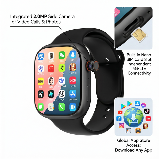 Mens Smart Watches with Camera, 4G Sim Card Smart Watch NFC Function Weather Forecast Sleep Heart Rate Monitoring for Daily Wear