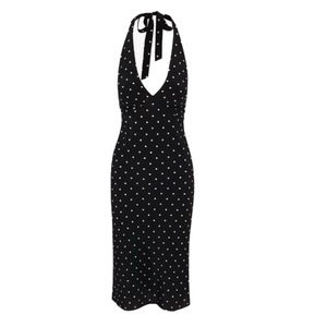 Cho tôi tỏa sáng Zhao lusi xu <span class=keywords><strong>YAN</strong></span> cùng <span class=keywords><strong>m</strong></span>àu đen Polka Dot v-cổ dây backless giả<span class=keywords><strong>m</strong></span> béo giữa chiều dài giản dị Polyester ăn <span class=keywords><strong>m</strong></span>ặc cho phụ nữ - Product Image 5
