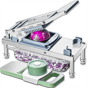 Stainless Steel Manual <strong>Vegetable</strong> <strong>Chopper</strong> 8 Blades Onion Dicer Container Food Cutter Grater Mandoline Slicer Dishwasher Safe Easy - Product Image 1