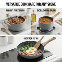 Set Peralatan Masak Anti Lengket E-TOP dengan Gagang Bakelite, Panci Gaya Granit, Set Panci Keramik, Set Peralatan Dapur dengan Gagang Lepas Pasang