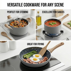 Juego de utensilios de cocina antiadherentes E-TOP con <span class=keywords><strong>mango</strong></span> de baquelita, estilo granito, sartén de cerámica, juego de ollas con <span class=keywords><strong>mango</strong></span> desmontable - Product Image 4