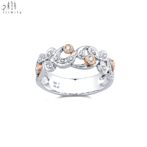 Nueva Joyería Clásica de Boda para Mujer en Oro Blanco de 18K y Oro Rosa con Diamantes Naturales, Diseño de Flor Vintage con Engaste Pavé y Millegrain - Product Image 2