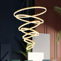 Lustre moderne à LED pour plafond, luminaire suspendu pour salle à manger, salon, escalier de bâtiment duplex à 6 anneaux